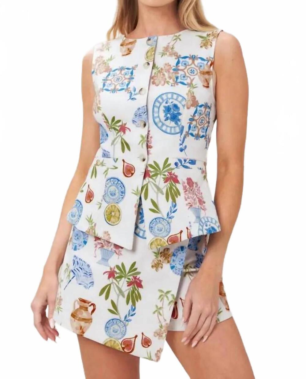 NEW FLYING TOMATO women's printed woven vest in ivory